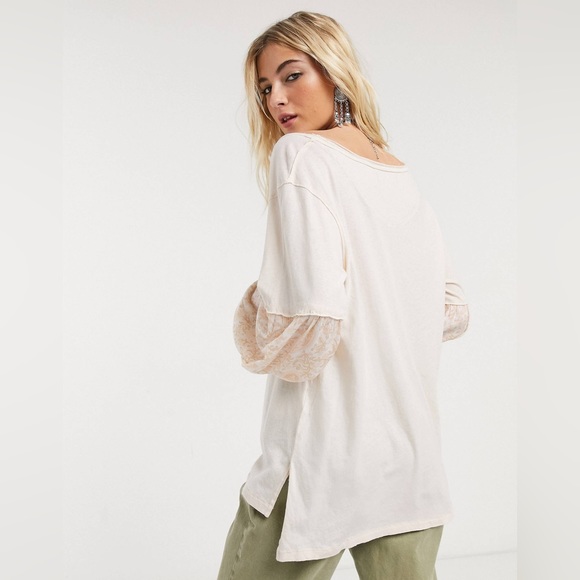 We The Free by Free People Balloon Paisley Design Sleeve Top T Shirt Boho NWT - Picture 4 of 10